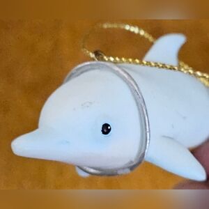 Vintage O'Well Christmas Tree Ornament Holiday Resin 3" Blue Dolphin Ocean